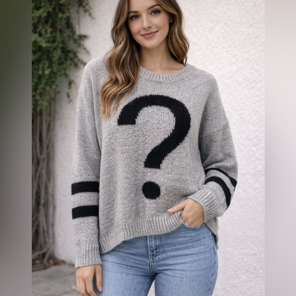 Forever 21 Heather Gray Sweater with Bold Black Accents